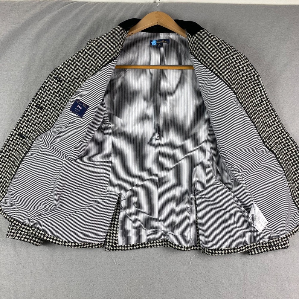 Brooks Brothers Womens blazer 10 houndstooth Wool Black White Moon England - Picture 6 of 16